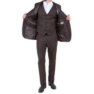 Solid Chocolate 3 Piece Slim Fit Tazzio Men's Suit